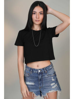 Botnia - Black Crew Neck Cotton Crop Top