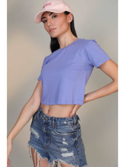 Botnia - Blue Crew Neck Cotton Crop Top