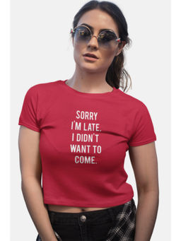 Botnia - Crimson Crew Neck Cotton Sorry I'm Late Printed Crop Top