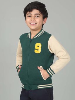 Cantabil - Boys Green Colorblock Mock Neck Full Sleeves Casual Jacket