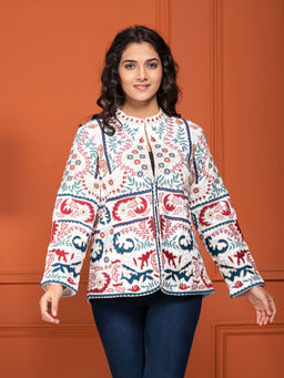 Zolo Label - White Cotton Embroidered Short Jacket