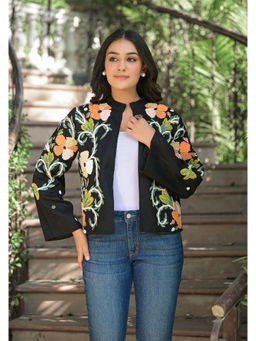 Zolo Label - Colorful Hand Work Embroidered Black Jacket