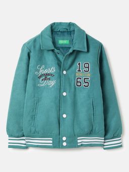 United Colors of Benetton - Green Regular Fit Spread Collar Typography Bomber Jacket