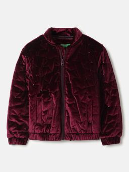 United Colors of Benetton - Wine Regular Fit Sequins Velour Bomber Jacket