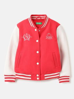 United Colors of Benetton - Red Regular Fit Embroidered Varsity Bomber Jacket