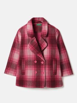 United Colors of Benetton - Pink Regular Fit Notch Lapel Collar Checkered Coat