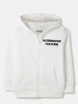 United Colors of Benetton - White Regular Fit Hooded Neck Typography Hoodie