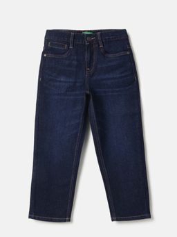 United Colors of Benetton - Blue Solid Loose Fit Contrast Thread Welt Pocket Denim Jeans