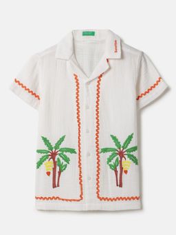 United Colors of Benetton - White Regular Fit Embroidered Rickrack Tape Shirt