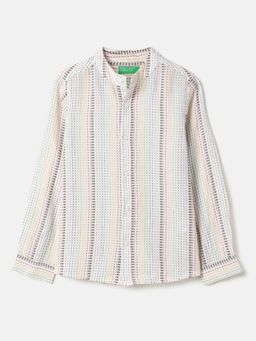 United Colors of Benetton - White Regular Fit Mandarin Collar Striped Shirt