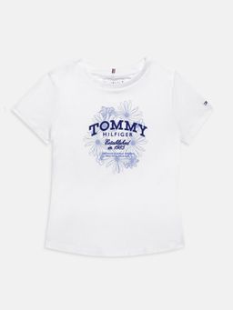 Tommy Hilfiger - White Girls Printed Cotton T-shirt