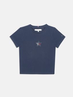 Tommy Hilfiger - Navy Blue Girls Solid Cotton T-shirt