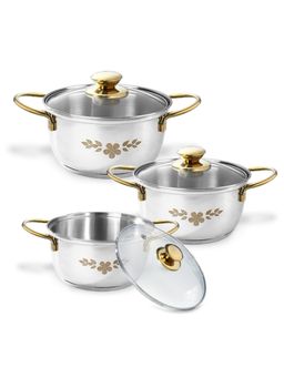 Wonderchef - Gold Stanton Stainless Steel Casserole Set 3 Pieces, 3.7L, 2.9 L, 2 L, 1 Year Warranty