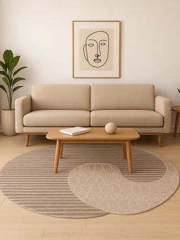 OBSESSIONS - Abstract Polyester Carpet, 6X6 Feet Beige