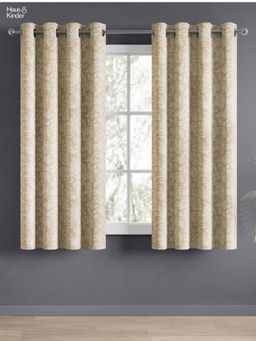 Haus & Kinder - 100% Cotton Printed Curtains Chalkflower, Eyelets, Beige (Pack of 2)