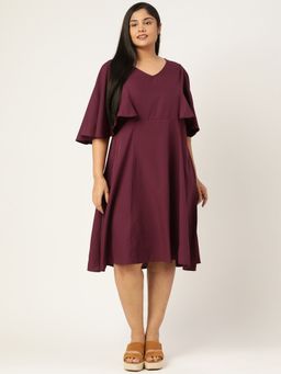 theRebelinme - Plus Size Women Plum Solid Color A-Line Midi Dress