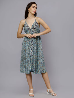 Aditi Wasan - Multi-Colored Paisley Print Sky Blue Freesize Short Dress