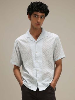 Mufti - Light Blue Self Design Men Shirt