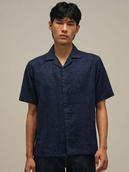 Mufti - Deep Navy Blue Textured Men Shirt