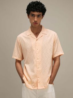 Mufti - Soft Peach Textured Men Shirt