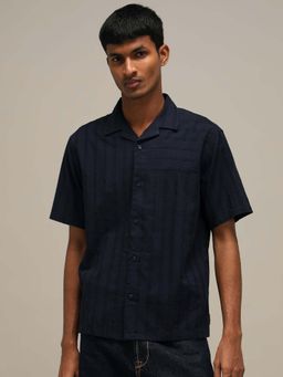 Mufti - Deep Navy Blue Textured Men Shirt