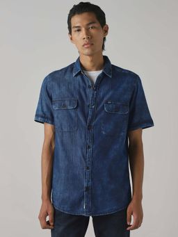 Mufti - Indigo Blue Solid Men Shirt
