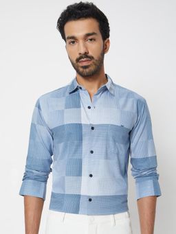 Mufti - Steel Blue Checks Men Shirt