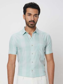 Mufti - Light Green Checks Men Shirt