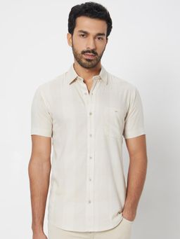 Mufti - Light Beige Checks Men Shirt
