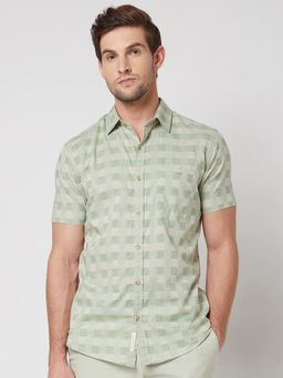 Mufti - Light Olive Checks Men Shirt