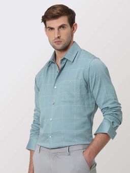 Mufti - Muted Teal Blue Checks Men Shirt