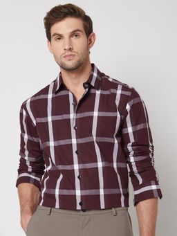 Mufti - Deep Maroon Checks Men Shirt