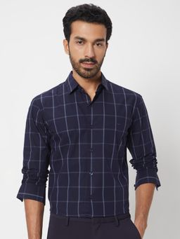 Mufti - Deep Navy Blue Checks Men Shirt