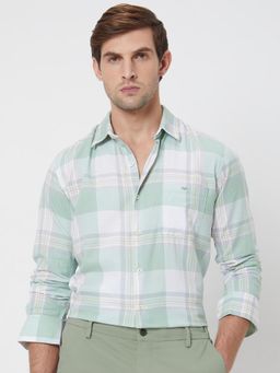 Mufti - Light Green Checks Men Shirt