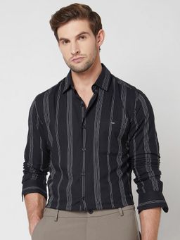 Mufti - Deep Charcoal Black Stripes Men Shirt