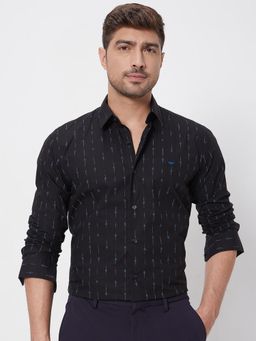Mufti - Dark Black Geometric Men Shirt