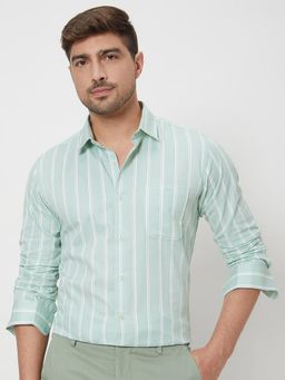 Mufti - Light Green Stripes Men Shirt