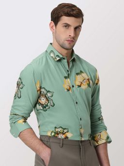 Mufti - Light Olive Printed Men Shirt