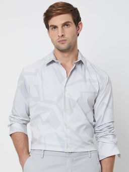 Mufti - Light Grey Geometric Men Shirt