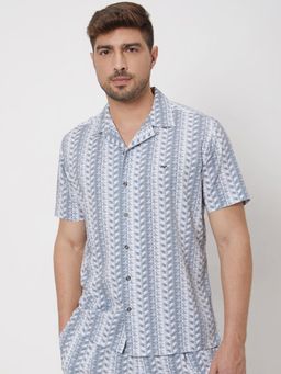 Mufti - Light Grey Geometric Men Shirt