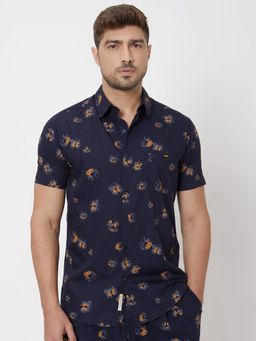 Mufti - Deep Navy Blue Floral Men Shirt