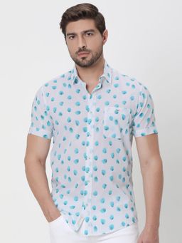 Mufti - Bright Turquoise Printed Men Shirt
