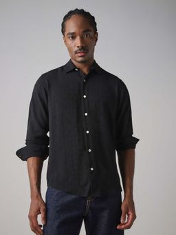 Mufti - Jet Black Self Design Men Shirt