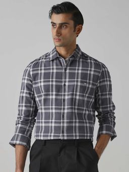 Mufti - Dark Charcoal Grey Checks Men Shirt