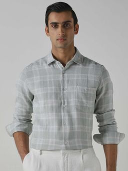 Mufti - Light Sage Green Checks Men Shirt