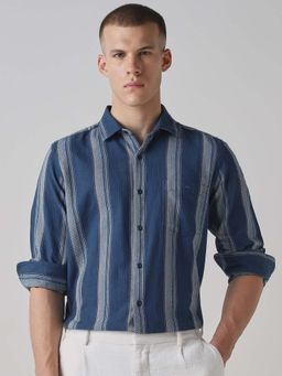 Mufti - Deep Midnight Navy Blue Stripes Men Shirt