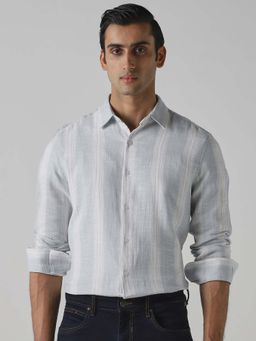 Mufti - Muted Light Grey Stripes Men Shirt