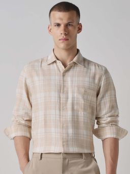 Mufti - Light Beige Checks Men Shirt