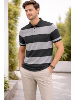 Parcel Yard - Stylized Stripes Print Half Sleeve Polo Cotton T-Shirt For Men