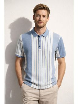 Parcel Yard - Stylized Stripes Print Half Sleeve Polo Cotton T-Shirt For Men